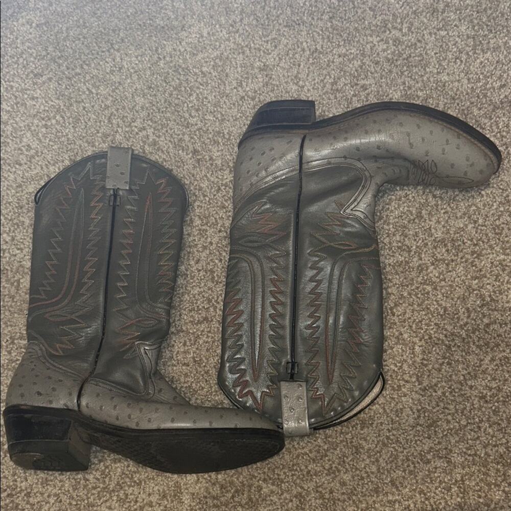 Gray Embossed Leather Western Cowboy Boots
